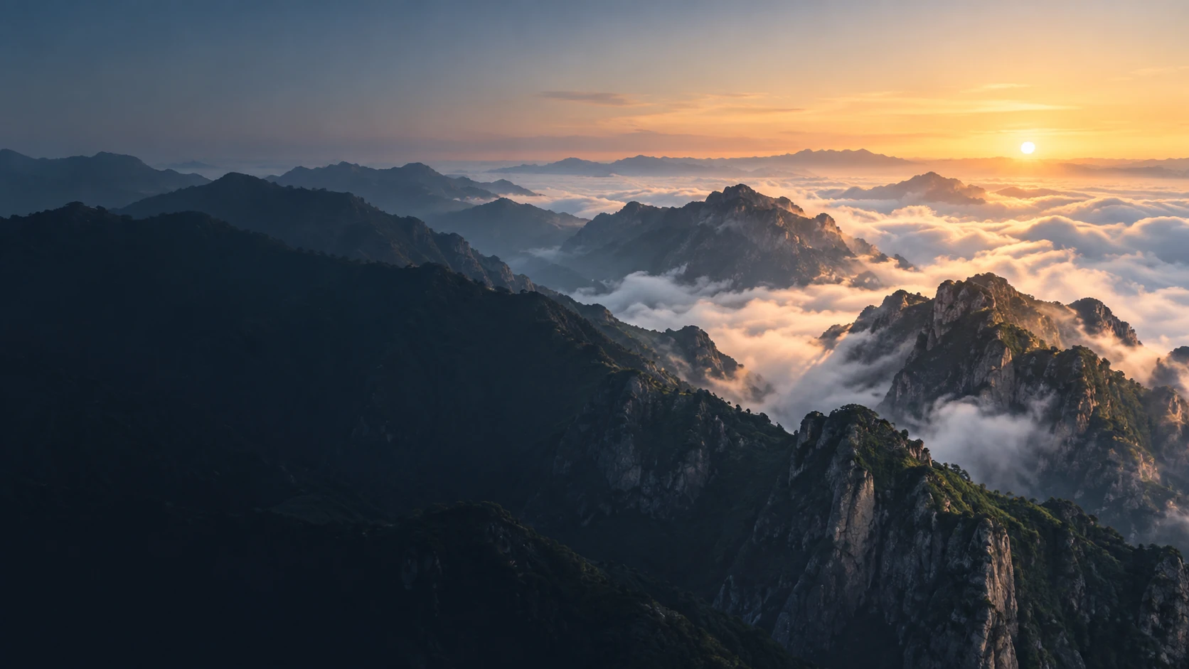 山峦与云海的文旅品牌概念画面，AI生成，非具体项目实拍